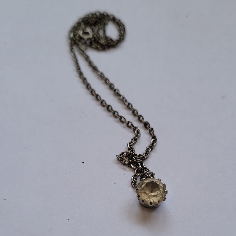 Silver Plated 16" Solitaire Pendant Necklace - Picture 2 of 3